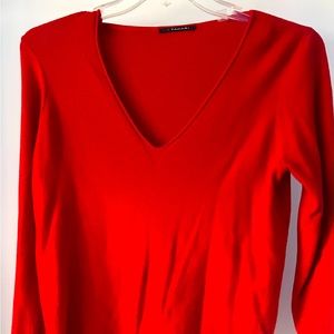 Bright Red V-Neck Tahari Sweater